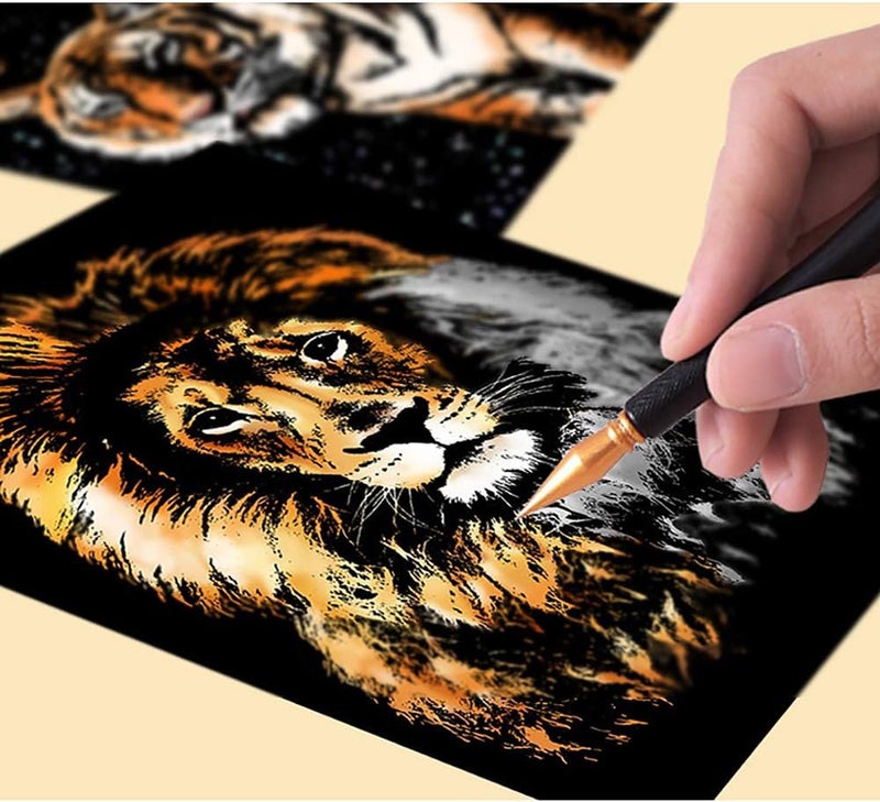 SOLARAE 8pcs Scratch Art Paper Animals Rainbow Painting Sketch Art Craft Scratch Scratchboard for Adult and Kids with 5 Tools (A4/A5 Size) - Image 2