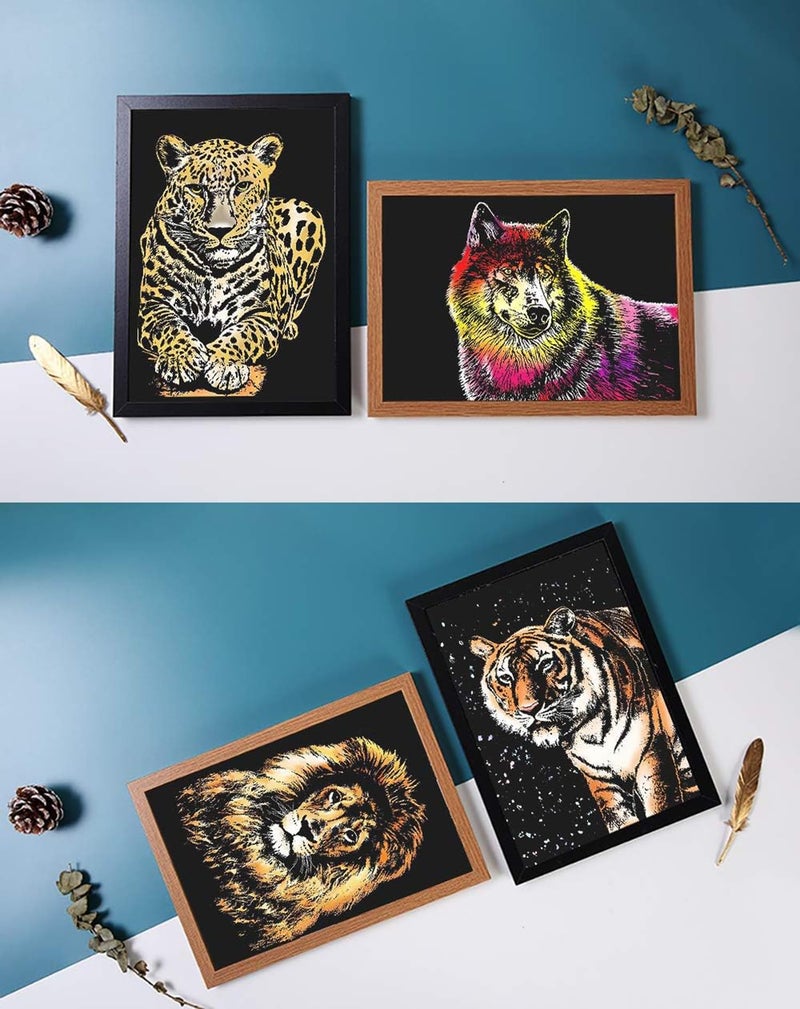 SOLARAE 8pcs Scratch Art Paper Animals Rainbow Painting Sketch Art Craft Scratch Scratchboard for Adult and Kids with 5 Tools (A4/A5 Size) - Image 4