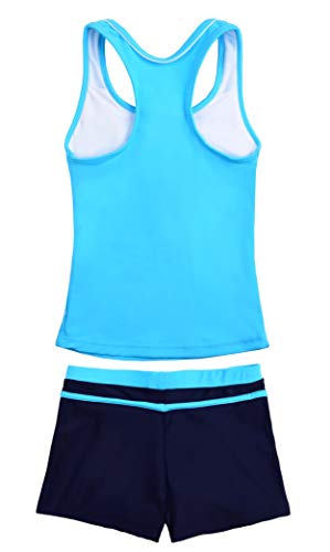 Uhnice Girls Swimsuit Two Piece Tankini Swimwear with Boyshort (10-11 Years(Tag Size 3XL), Blue) - Image 2