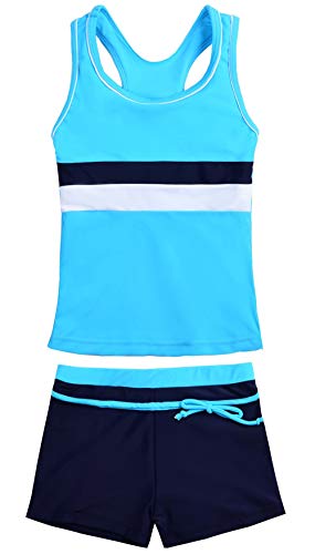 Uhnice Girls Swimsuit Two Piece Tankini Swimwear with Boyshort (10-11 Years(Tag Size 3XL), Blue) - Image 1