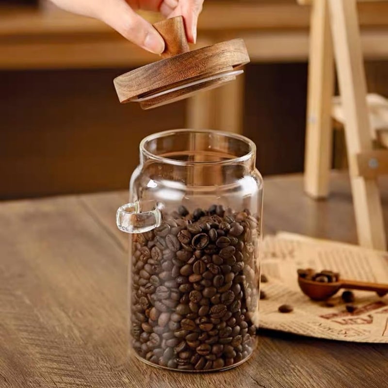 ANSQU Glass Jar with Wooden Lid and Spoon, 20.3oz Food Storage Containers Coffee Jar Coffee Grounds Container, Glass Food Storage Canister (1 Pack) - Image 3