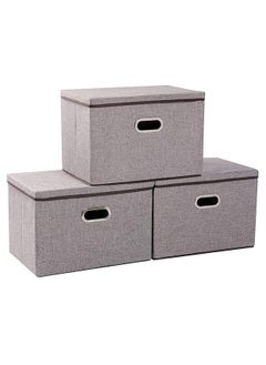 Generic Clothes Organizer Drawer with Cover Foldable Fabric Storage Boxes Cloth Storage Organizer Drawer Storage Cubes Wardrobe Clothes Organizer Toys Storage Bin for Underwear Socks (Grey-3Pcs)  - Image 1