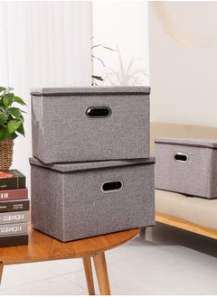 Generic Clothes Organizer Drawer with Cover Foldable Fabric Storage Boxes Cloth Storage Organizer Drawer Storage Cubes Wardrobe Clothes Organizer Toys Storage Bin for Underwear Socks (Grey-3Pcs)  - Image 5