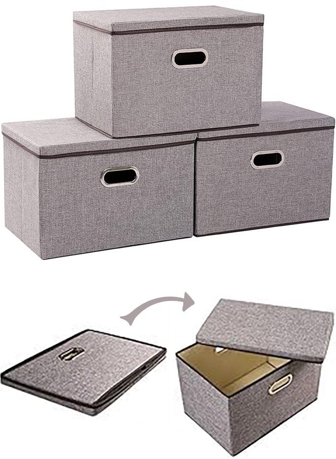 Clothes Organizer Drawer with Cover Foldable Fabric Storage Boxes Cloth Storage Organizer Drawer Storage Cubes Wardrobe Clothes Organizer Toys Storage Bin for Underwear Socks (Grey-3Pcs) - Image 1