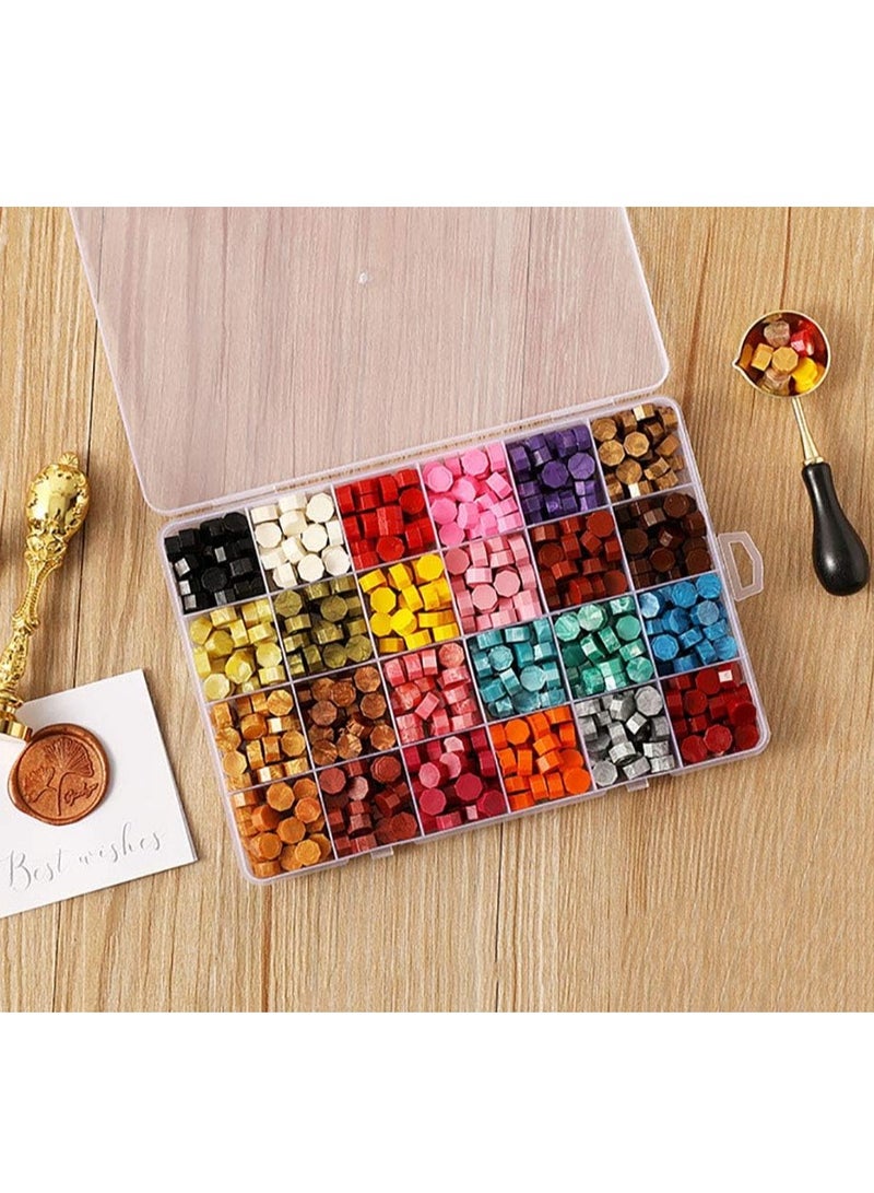 Alissa 600PCS Wax Seal Stamp Kit – Multicolor Beads, Tea Candles & Spoon in Organizer Box – Vintage Sealing Wax Set for Envelopes, Invitations, Weddings & DIY Crafts - Image 1