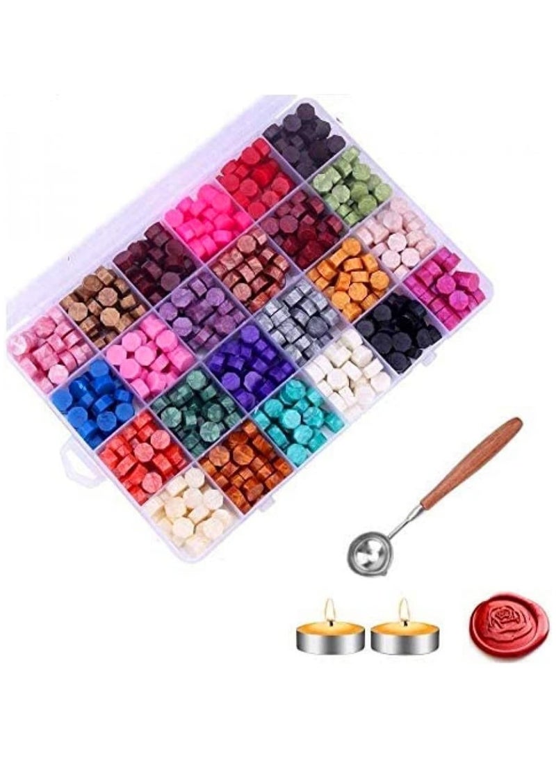 Alissa 600PCS Wax Seal Stamp Kit – Multicolor Beads, Tea Candles & Spoon in Organizer Box – Vintage Sealing Wax Set for Envelopes, Invitations, Weddings & DIY Crafts - Image 4