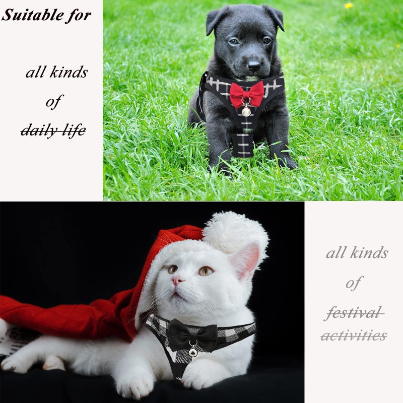 WONNABUY Cat Leashes and Harnesses for Walking,Breathable Soft Kittens Vest for Cats Dogs, Kitten Harness Escape Proof with Bell and Bow-Knot Decoration Christmas(XXS, Black-White) - Image 5