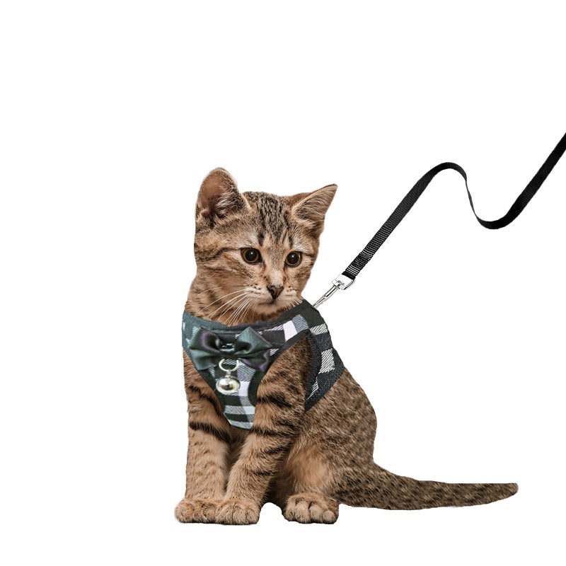 WONNABUY Cat Leashes and Harnesses for Walking,Breathable Soft Kittens Vest for Cats Dogs, Kitten Harness Escape Proof with Bell and Bow-Knot Decoration Christmas(XXS, Black-White) - Image 1
