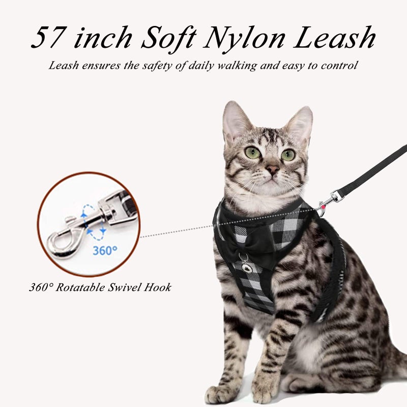 WONNABUY Cat Leashes and Harnesses for Walking,Breathable Soft Kittens Vest for Cats Dogs, Kitten Harness Escape Proof with Bell and Bow-Knot Decoration Christmas(XXS, Black-White) - Image 4