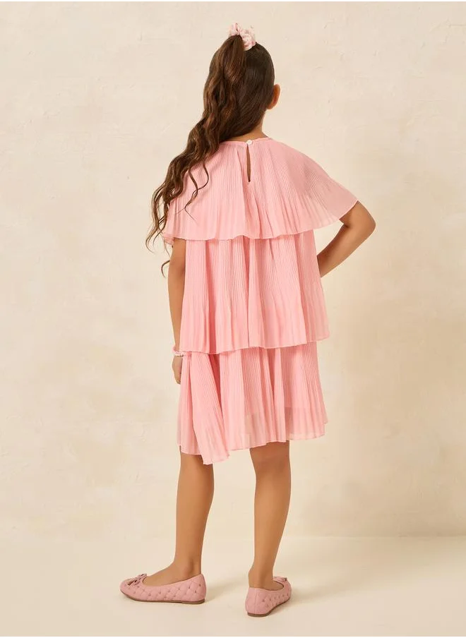 Styli Layered Keyhole Back Pleated Detail Dress