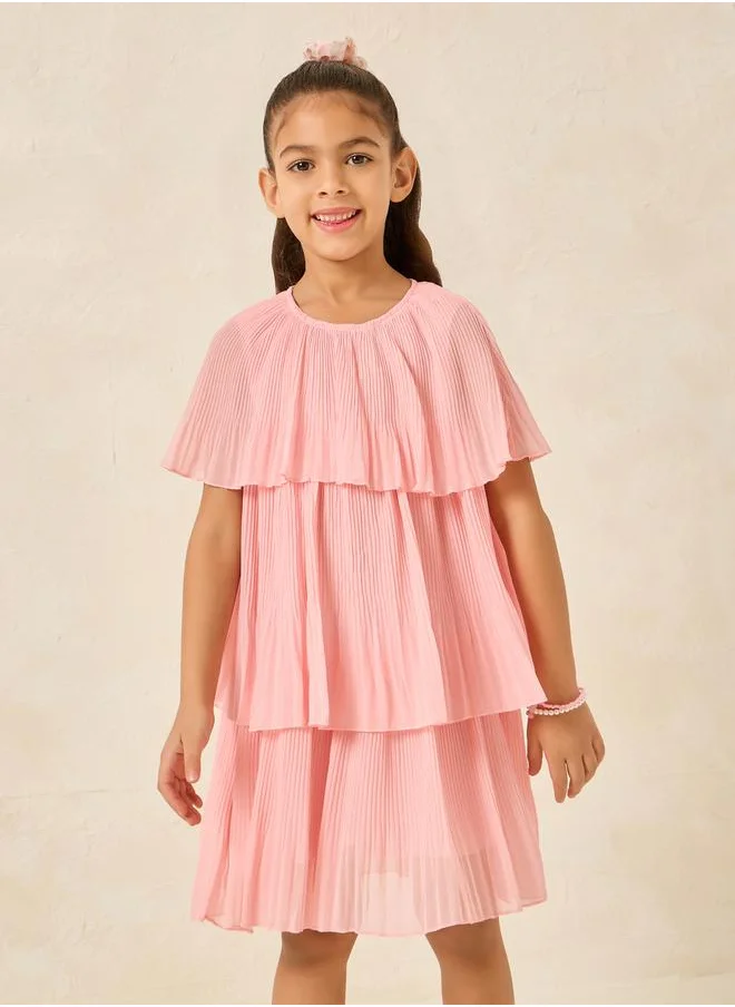 Styli Layered Keyhole Back Pleated Detail Dress