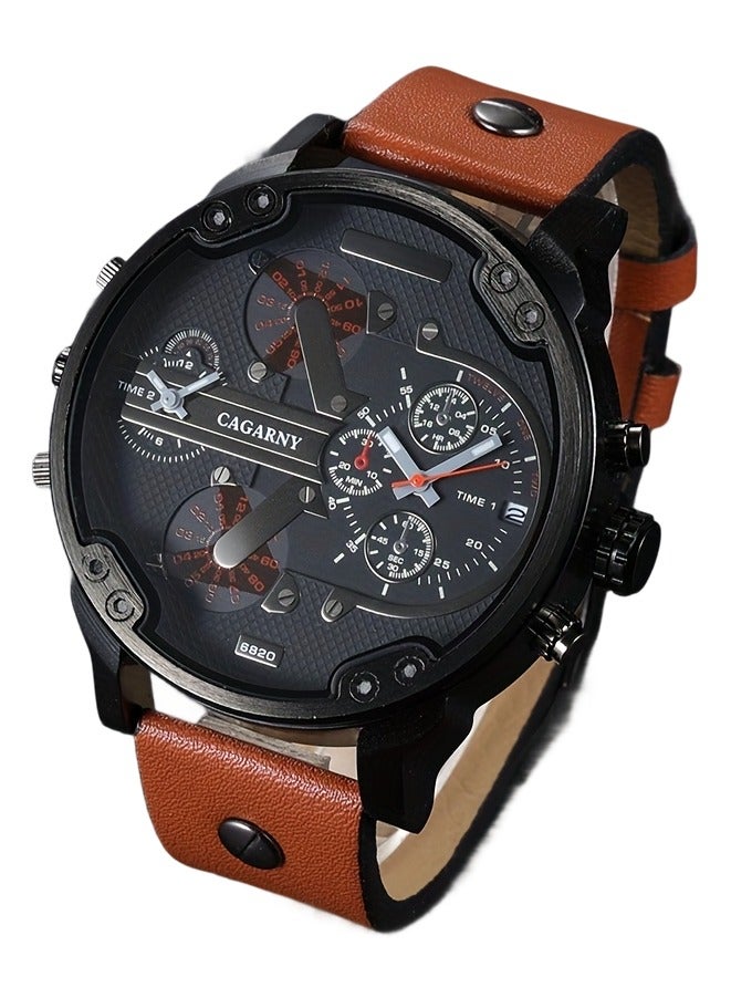 كاجارني ساعة يد بعقارب وسوار من الجلد مقاومة للماء طراز 6820 للرجال - Image 1