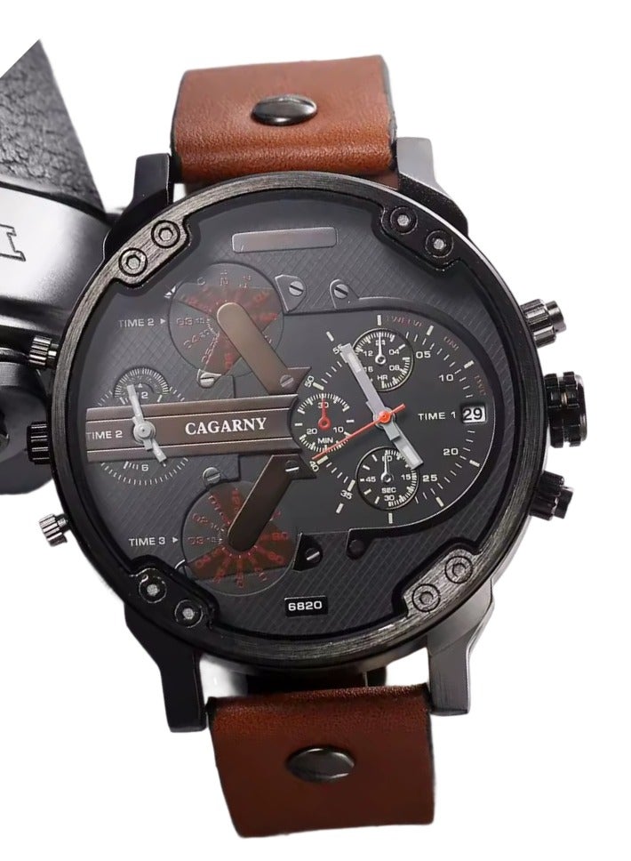 كاجارني ساعة يد بعقارب وسوار من الجلد مقاومة للماء طراز 6820 للرجال - Image 2