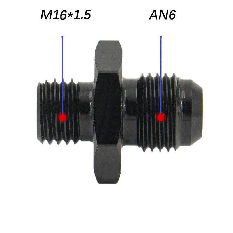 YSIL 6AN Male Flare to M16 x 15mm Male Metric Fuel Pipe Hose Fitting Adapter Aluminum Alloy Black Anodized Surface 2PCS - Image 4