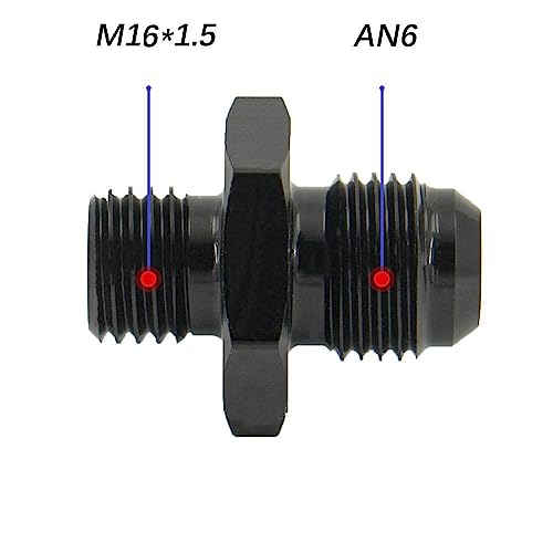 YSIL 6AN Male Flare to M16 x 15mm Male Metric Fuel Pipe Hose Fitting Adapter Aluminum Alloy Black Anodized Surface 2PCS - Image 3
