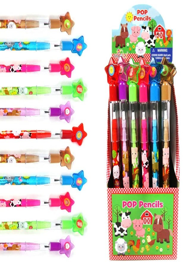 TINYMILLS 24 Pcs Farm Animals Stackable Push Pencil Assortment with Eraser for Party Favors Goodie Bag Stuffers VBS Classroom Rewards Pinata Fillers Carnival Prize Barnyard Party - Image 1