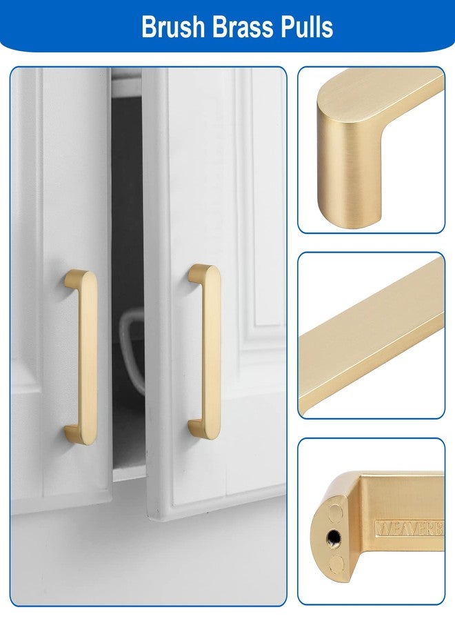 WEAVERBIRD 4 Pack Brushed Brass Cabinet Handles Drawer Pulls Furniture Cabinet Hardware Cupboard Closet Gold Handles Pulls, 3-3/4 inch (96mm) Hole Distance - Image 5