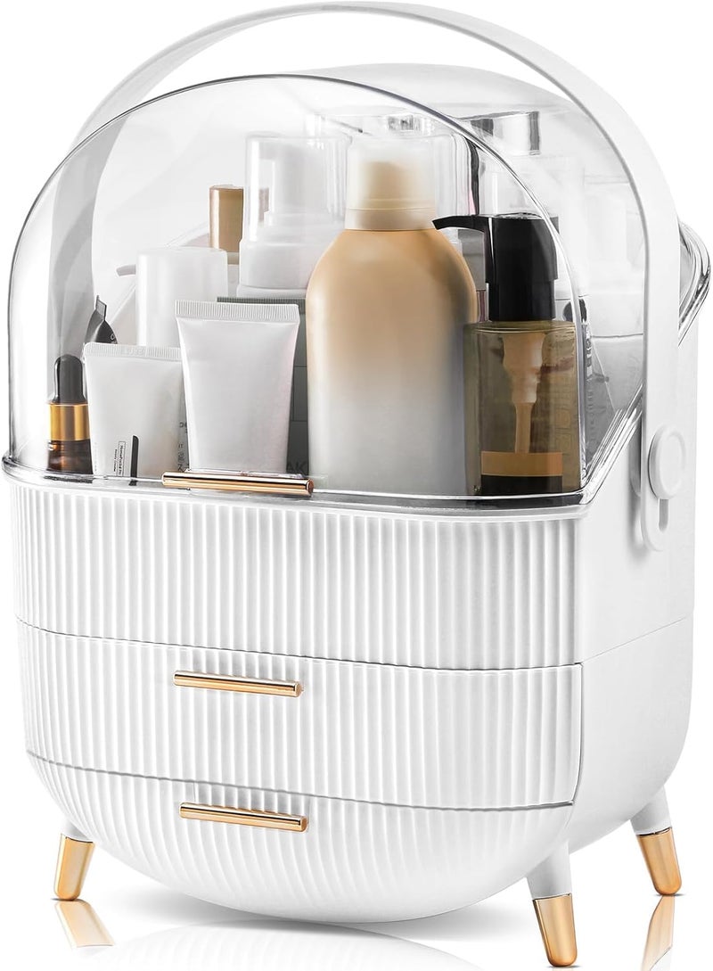 VDNSI Makeup Organizer Storage Box for Countertop Cosmetics Beauty Shelf Organizer Skincare Organizer with Clear Lid Display for Easy Visibility and Drawers for Vanity, Dresser (Dark White) - Image 1
