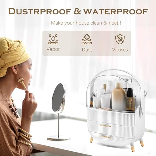 VDNSI Makeup Organizer Storage Box for Countertop Cosmetics Beauty Shelf Organizer Skincare Organizer with Clear Lid Display for Easy Visibility and Drawers for Vanity, Dresser (Dark White) - Image 4