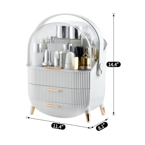 VDNSI Makeup Organizer Storage Box for Countertop Cosmetics Beauty Shelf Organizer Skincare Organizer with Clear Lid Display for Easy Visibility and Drawers for Vanity, Dresser (Dark White) - Image 3