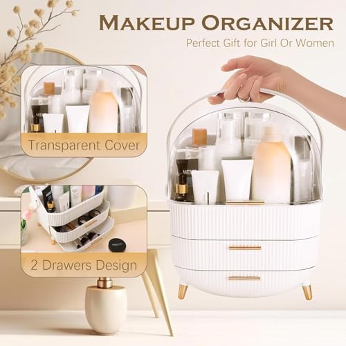 VDNSI Makeup Organizer Storage Box for Countertop Cosmetics Beauty Shelf Organizer Skincare Organizer with Clear Lid Display for Easy Visibility and Drawers for Vanity, Dresser (Dark White) - Image 5