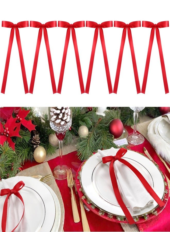 CraftyDream 12 Pcs Christmas Bow Napkin Rings Velvet Bow Xmas Napkins Holder Ring for Holiday Dinner Wedding Dining Table Decoration Anniversary Party Supplies (Red) - Image 1