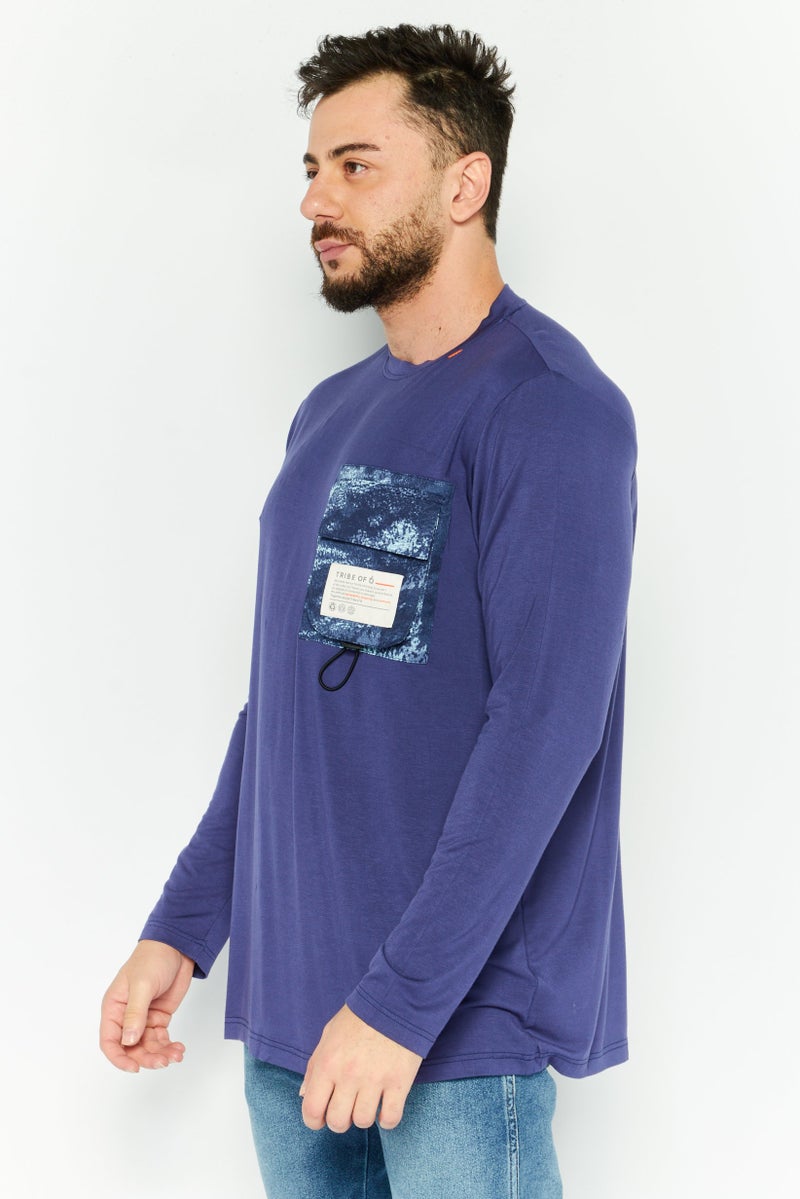 TRIBE OF 6 Men Sportswear Fit Long Sleeves Outdoors T-Shirt, Blue - Image 3