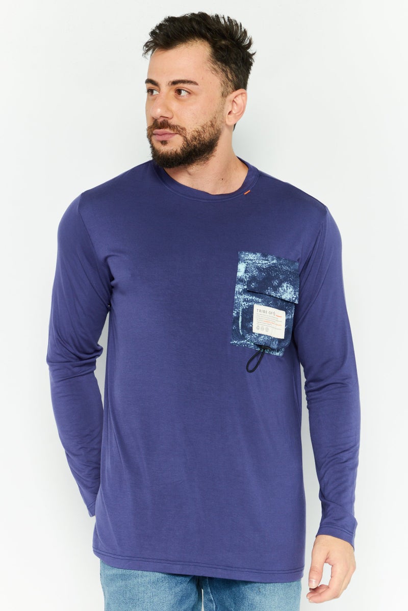 TRIBE OF 6 Men Sportswear Fit Long Sleeves Outdoors T-Shirt, Blue - Image 1