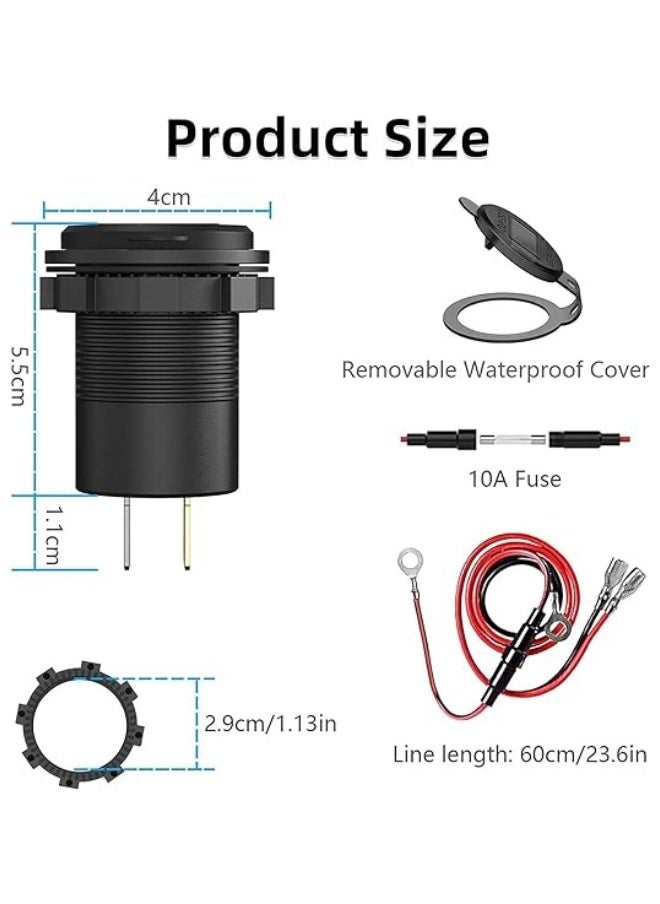 Generic - USB C Car Charger Socket, 12V 24V Dual USB Outlet Port Type C PD3.0 QC3.0, Car USB Port with LED Voltmeter and ON Off Switch, for All Vehicles Car Boat Marine Bus - Image 1