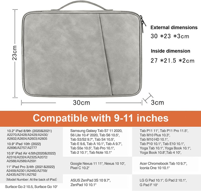Moca حافظة جهاز لوحي مقاس 9.7 بوصة آيباد / 10.9 بوصة آيباد الجديد / 11 بوصة آيباد برو / 10.2 بوصة آيباد / 10.9 بوصة آيباد إير، حقيبة واقية لجالاكسي تاب A8 مقاس 10.5 بوصة، تناسب لوحة مفاتيح آبل الذكية، سوداء (رمادي فاتح) - Image 2