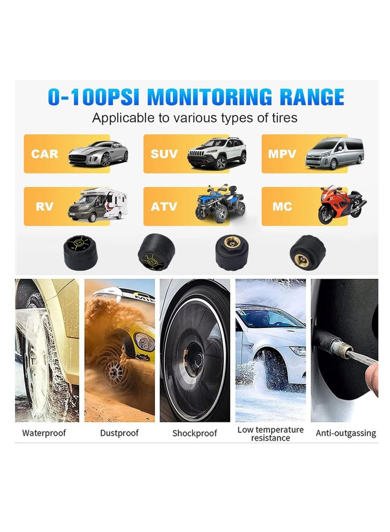 Tire Pressure Monitoring System, Bluetooth 5.0 Wireless TPMS Real-time Display Tire Pressure Sensor and Temperature Tire Monitor for Cars, Bicycles, Bikes, Motorcycles, Support iOS and Android (4 PCS) - Image 3