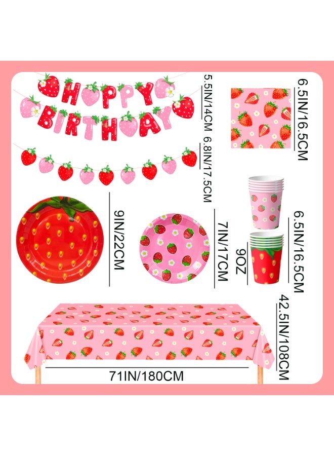 FRUITFUL PARTY Strawberry Birthday Disposable Tableware Set for 16 Guests,  Strawberry Party Decorations Strawberry Party Plates Napkins Cups Tablecloth - Image 2
