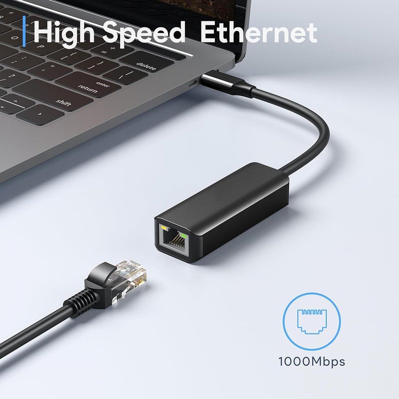 Sounce محول Ethernet من نوع C إلى RJ45، محول شبكة Ethernet LAN من نوع C إلى 10/100/1000 جيجابت متوافق مع MacBook وSurface Pro وNotebook PC مع Windows7/8/10 وXP وVista وMac - Image 2