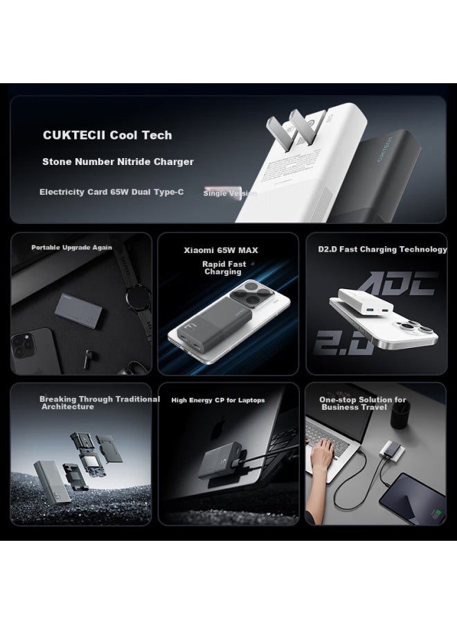 Cuktech Cooltech 6 Gan Gan Nitride Power Card 65w Charger Ultra-thin Compatible Pd45w Apple 16/xiaomi/huawei Mobile Phone Notebook Multi-port Type-c Fast Charging Head Gray - Image 1