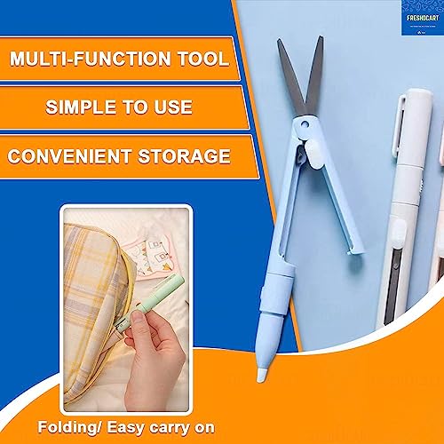 FreshDcart FDCA497 Creative Multifunction Foldable Scissors 2 in 1 Pen Cutter with Mini Folding Scissor Ceramic Blade for School, College, Office, Project (Multicolor - Pack of 1) - Image 5