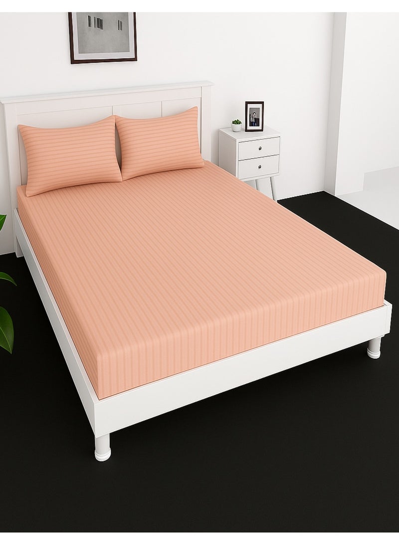 ماكسكون ملاءة سرير جاهزة + قطعتين من أغطية الوسائد، مقاس كينج/كوين/مزدوج/مفرد، اللون خوخي، العمق 30 سم - Image 1
