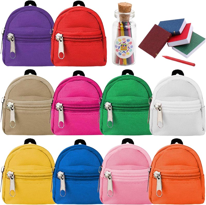 SOTOGO 15 Pieces Mini Doll Accessories Set with 10 Colorful Backpacks and Miniature Books - Image 1
