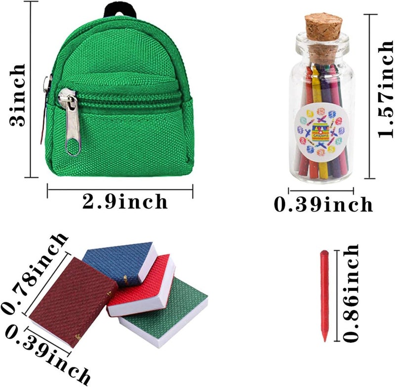 SOTOGO 15 Pieces Mini Doll Accessories Set with 10 Colorful Backpacks and Miniature Books - Image 2