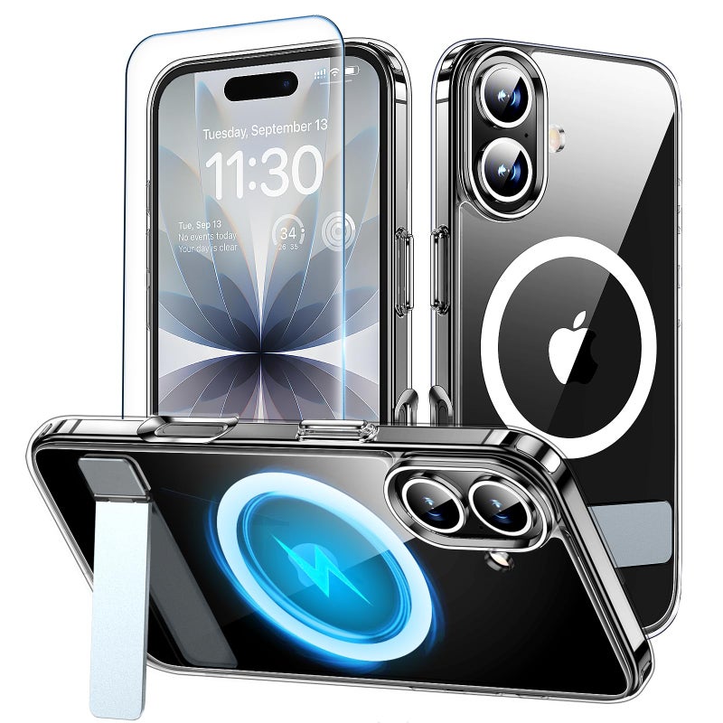 xiwxi for iPhone 17 Case with Kickstand,[Compatible with Magsafe][1*Screen Protector],Military-Grade Protection & Anti-Yellowing,Magnetic Phone Case for iPhone 17,Clear - Image 1