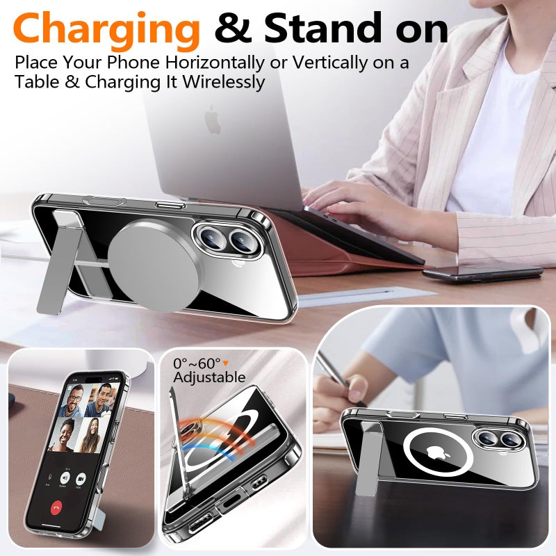 xiwxi for iPhone 17 Case with Kickstand,[Compatible with Magsafe][1*Screen Protector],Military-Grade Protection & Anti-Yellowing,Magnetic Phone Case for iPhone 17,Clear - Image 3