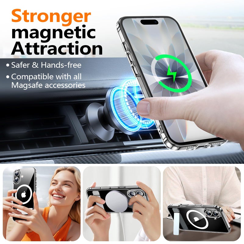 xiwxi for iPhone 17 Case with Kickstand,[Compatible with Magsafe][1*Screen Protector],Military-Grade Protection & Anti-Yellowing,Magnetic Phone Case for iPhone 17,Clear - Image 4