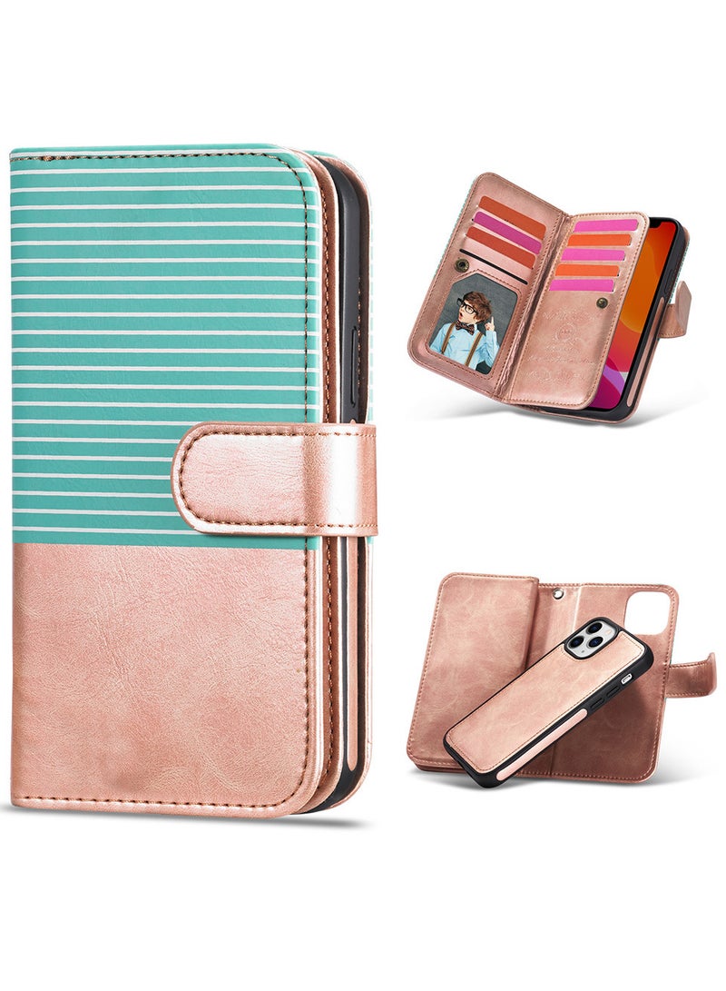 CATANES (for iPhone 12 Mini) Wallet Case Leather Cover, ID Credit Holder Folio Flip Wallet case with Unique Design Gold/Blue - Image 1