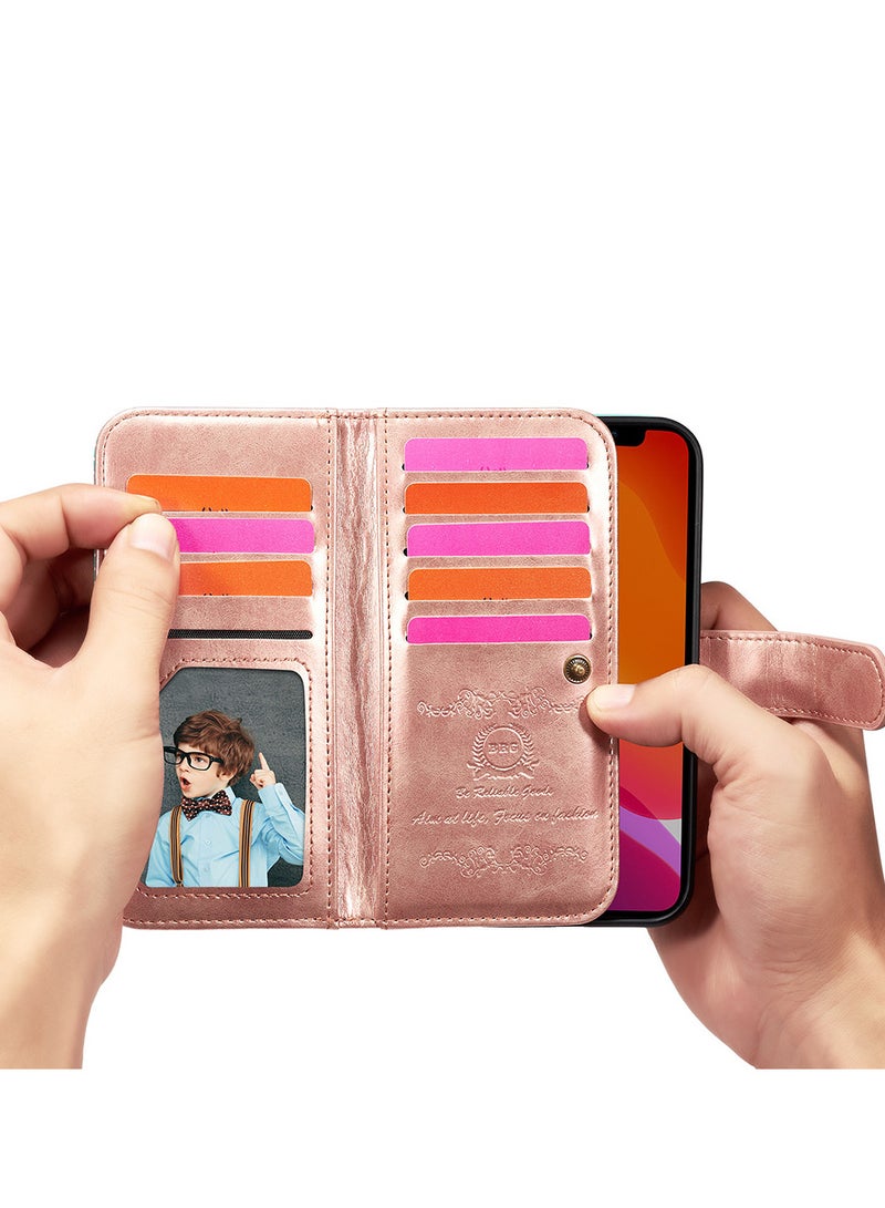 CATANES (for iPhone 12 Mini) Wallet Case Leather Cover, ID Credit Holder Folio Flip Wallet case with Unique Design Gold/Blue - Image 4