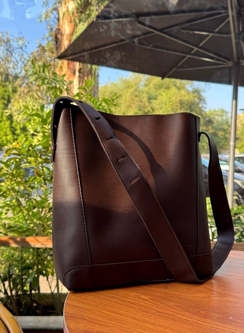 Chic Faux Leather Women's Handbag and Crossbody Bag - Brown - Image 1