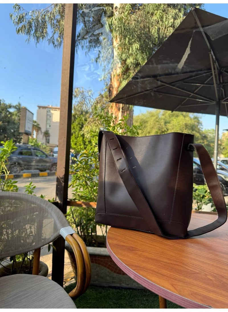 Chic Faux Leather Women's Handbag and Crossbody Bag - Brown - Image 2