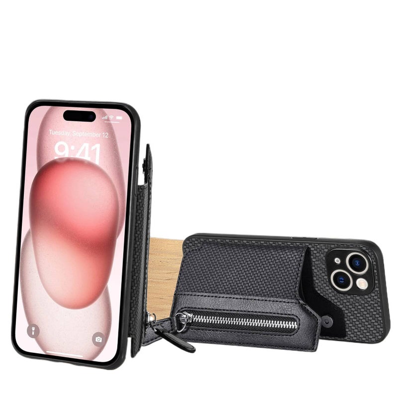 غطاء واقي بTPU لـ iPhone 14 / 14 Plus / 14 Pro / 14 Pro Max مع حامل بطاقات وحماية من السقوط مع مقاوم للصدمات مع حامل قائم مع مغناطيس قوي باللون أزرق مغناطيسي بوظيفة حامل من مادة T. - ModaStar - Image 4