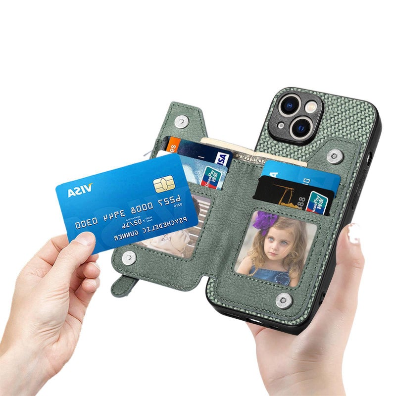 غطاء واقي بTPU لـ iPhone 14 / 14 Plus / 14 Pro / 14 Pro Max مع حامل بطاقات وحماية من السقوط مع مقاوم للصدمات مع حامل قائم مع مغناطيس قوي باللون أزرق مغناطيسي بوظيفة حامل من مادة T. - ModaStar - Image 3