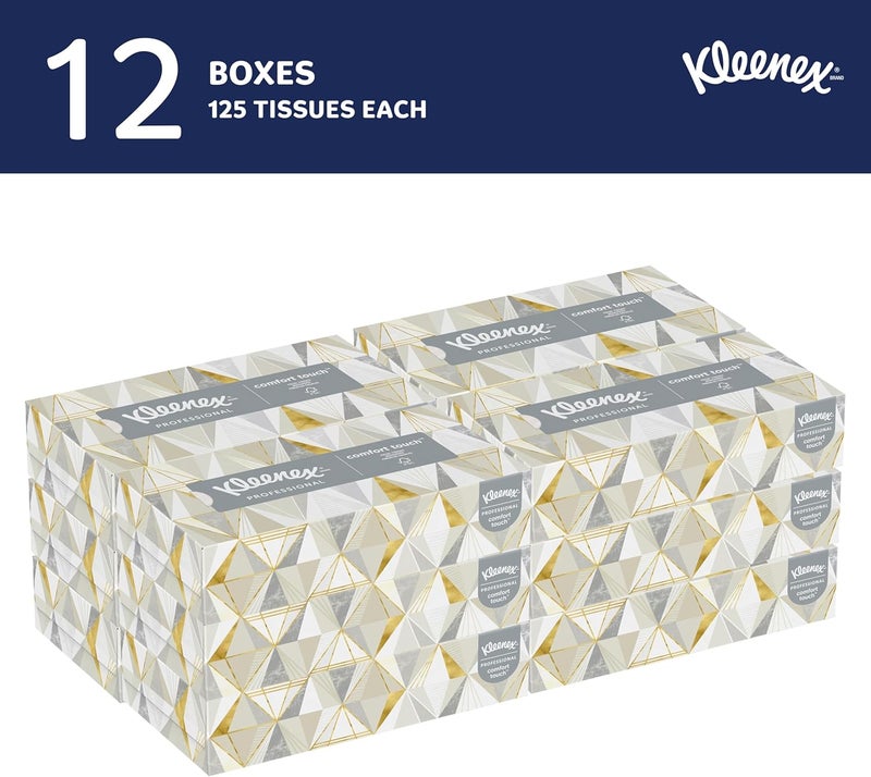 Kleenex Professional Facial Tissue - 12 Boxes of Comfort Touch, 125 Tissues Each, Total 1,500 Tissues - Image 2