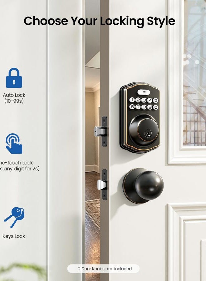 Veise Keyless Entry Door Lock with 2 Knobs, Electronic Backlit Keypad Deadbolt with Handle Set, Auto Lock, One-time Codes, Smart Deadbolt for Front Door, Easy Installation, Oil-Rubbed Bronze - Image 3