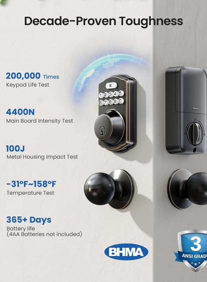 Veise Keyless Entry Door Lock with 2 Knobs, Electronic Backlit Keypad Deadbolt with Handle Set, Auto Lock, One-time Codes, Smart Deadbolt for Front Door, Easy Installation, Oil-Rubbed Bronze - Image 5